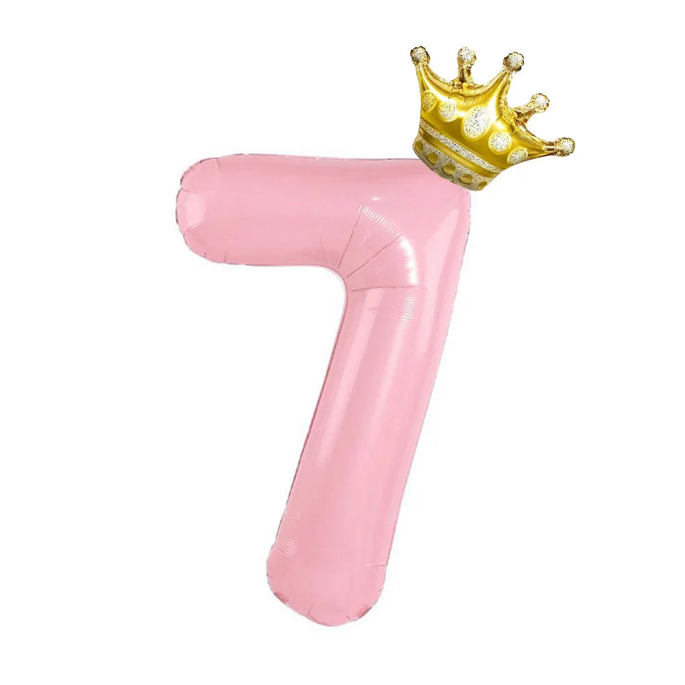 Pastel Foil Number Balloon with Crown - Image 14
