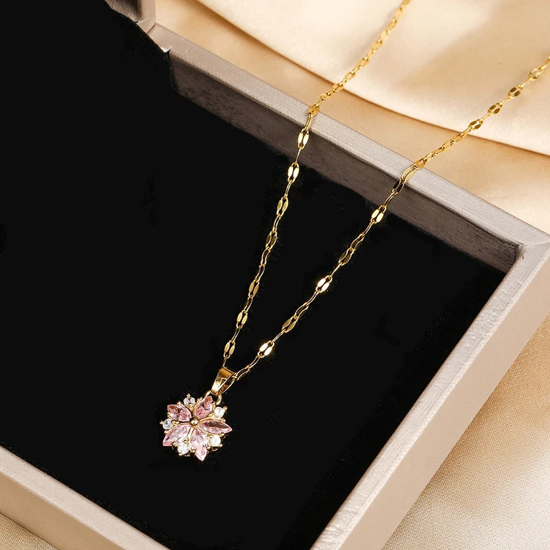 Romantic Pink Sakura Pendant Necklace - Image 4