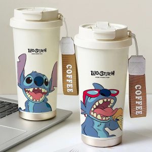 Kawaii Stitch Anime Straw Cup – 600ML Stainless Cartoon Thermos