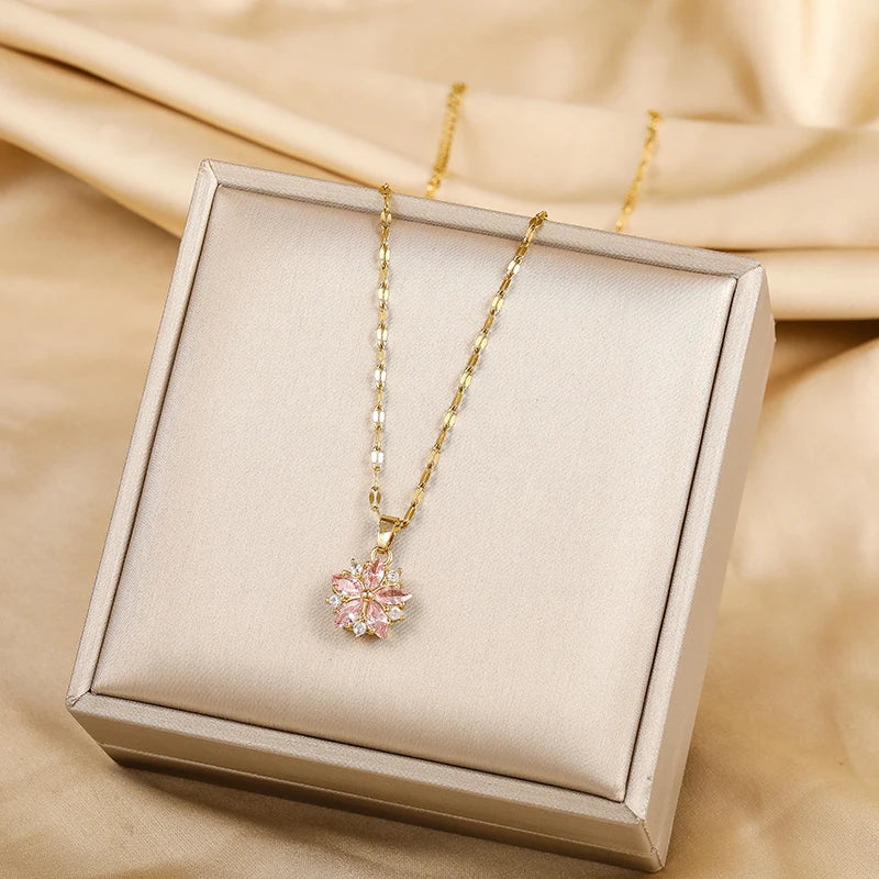 Romantic Pink Sakura Pendant Necklace - Image 3