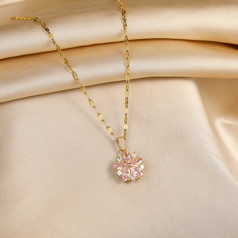 Romantic Pink Sakura Pendant Necklace - Image 6