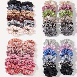12PCS Soft Satin Colorful Large Intestine Hair Band Hair Accessories