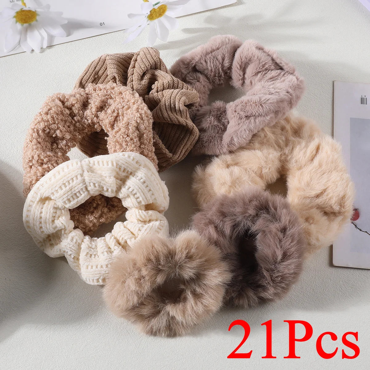7/21 Pcs Women Hair Scrunchies Set – Plush Solid Hair Bands - Image 13
